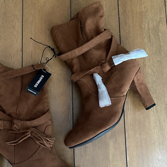 NWT EXPRESS brown mid-calf heel boots size 8 - Picture 3 of 12